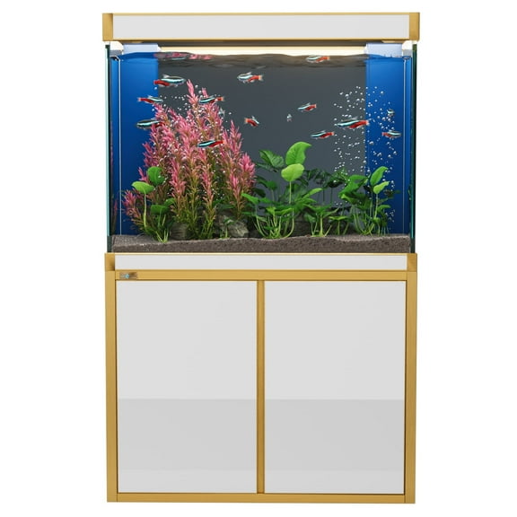 100 Gallon Fish Tank with Premium Tempered & Ultra Transparent Glass White with Gold Trim