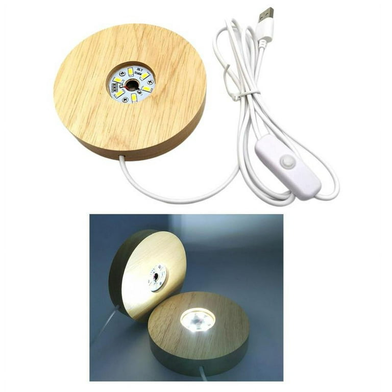 Round Led Wooden Base Led Table Lamp With Usb Switch Modern Night
