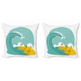 thumbnail image 1 of Graphic Beach Throw Pillow Cushion Cover Pack of 2, Big Wave Tsunami with Tropical Palm Trees, Zippered Double-Side Digital Print, 4 Sizes, Seafoam Yellow White, by Ambesonne, 1 of 2