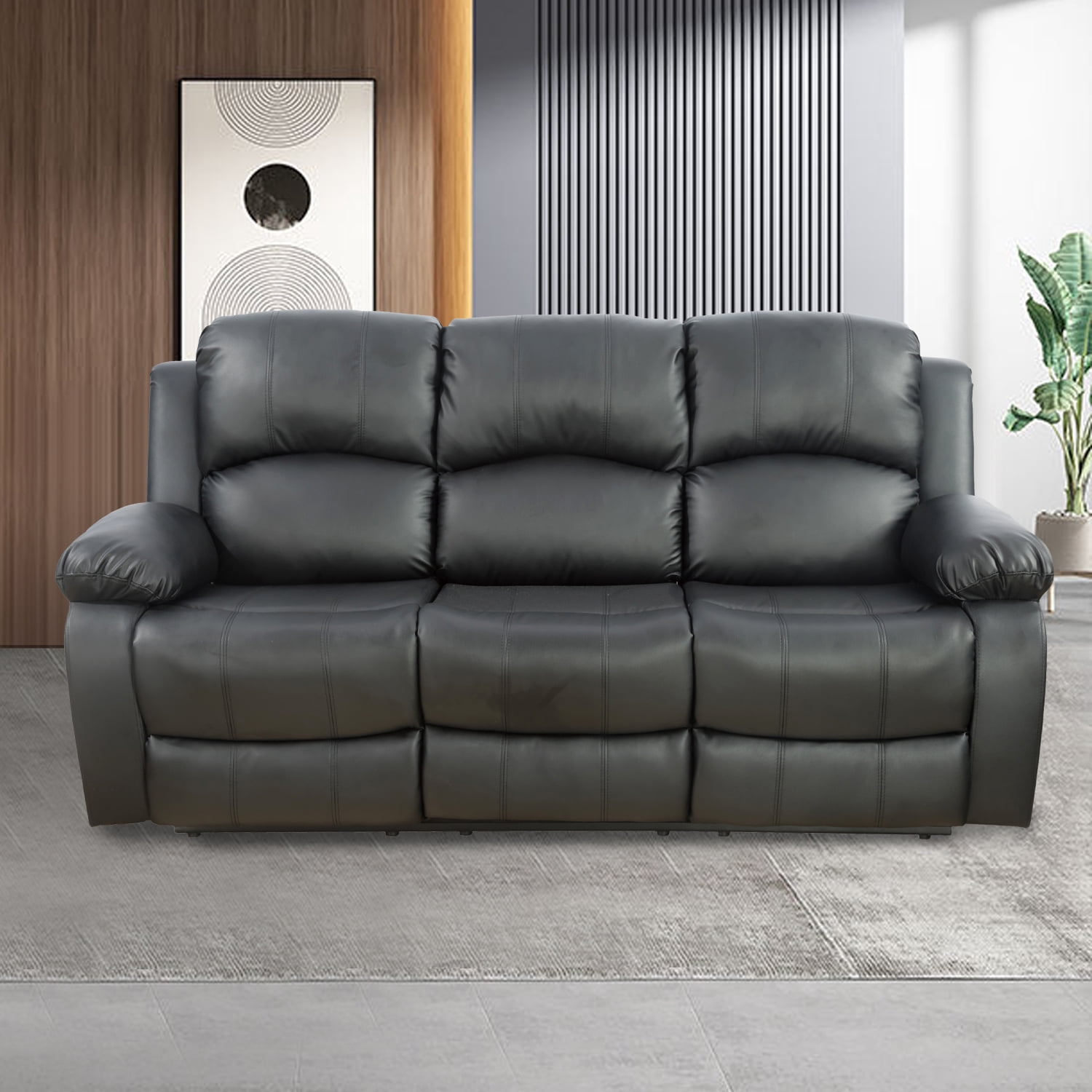 Lumary 3 Piece Glam Leather Reclining Living Room Set Black