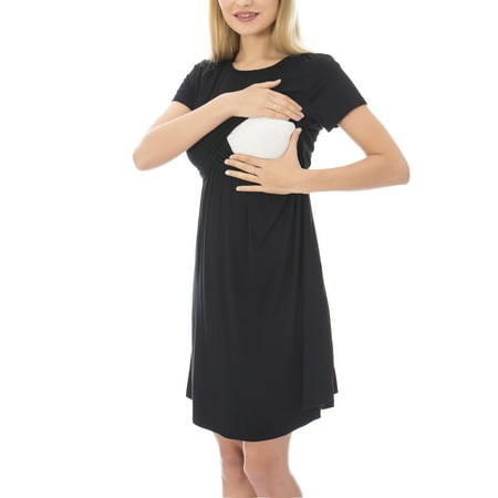 

Bearsland Female Short Sleeve Midi Maternity Nursing Dress Casual Pocket Dress