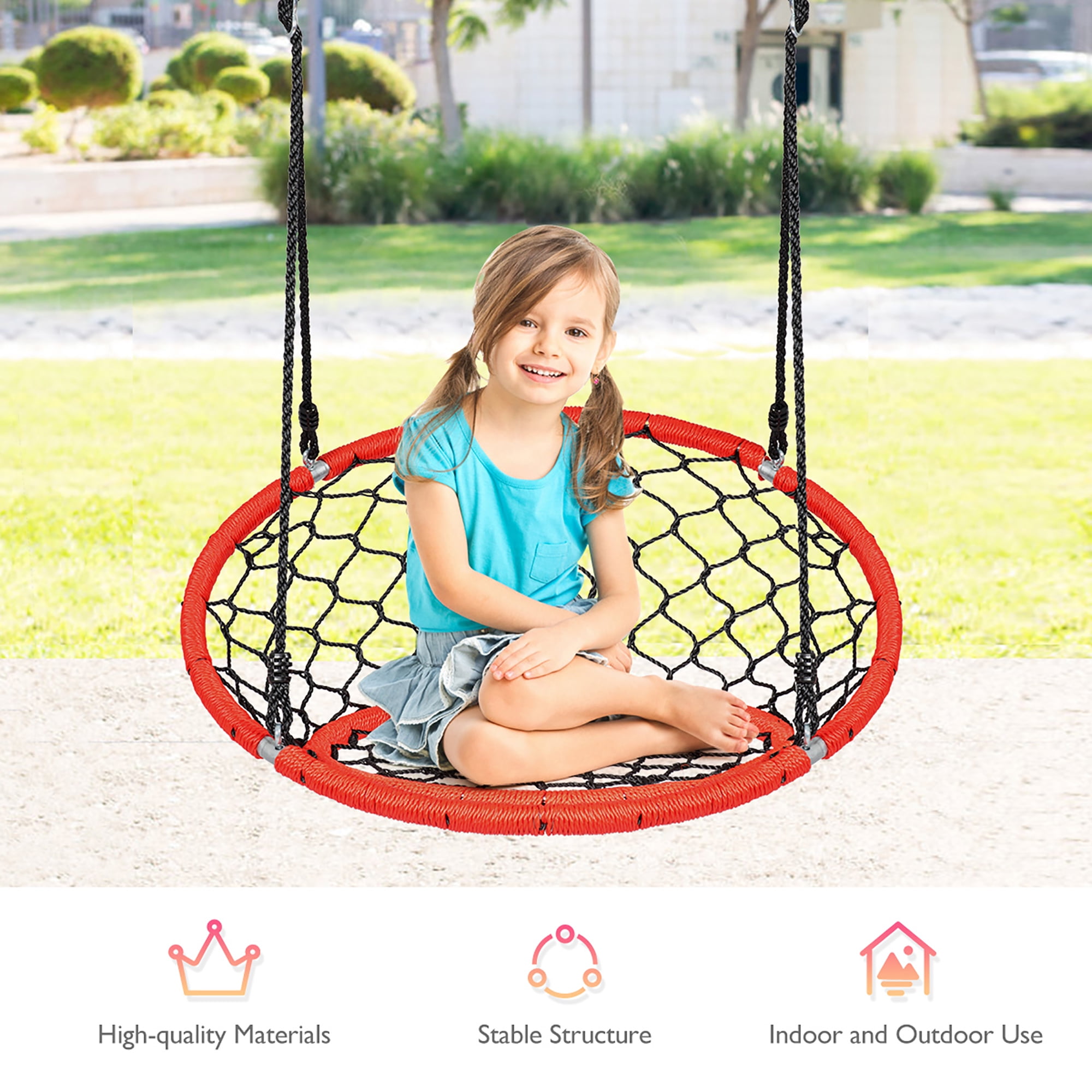 Free Shipping Costway Spider Web Chair Swing w Adjustable Hanging Ropes Kids Play Equipment Green Walmart
