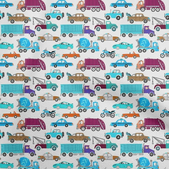oneOone Cotton Jersey Medium Blue Fabric Truck Craft Projects Decor Fabric Printed By The Yard 58 Inch Wide