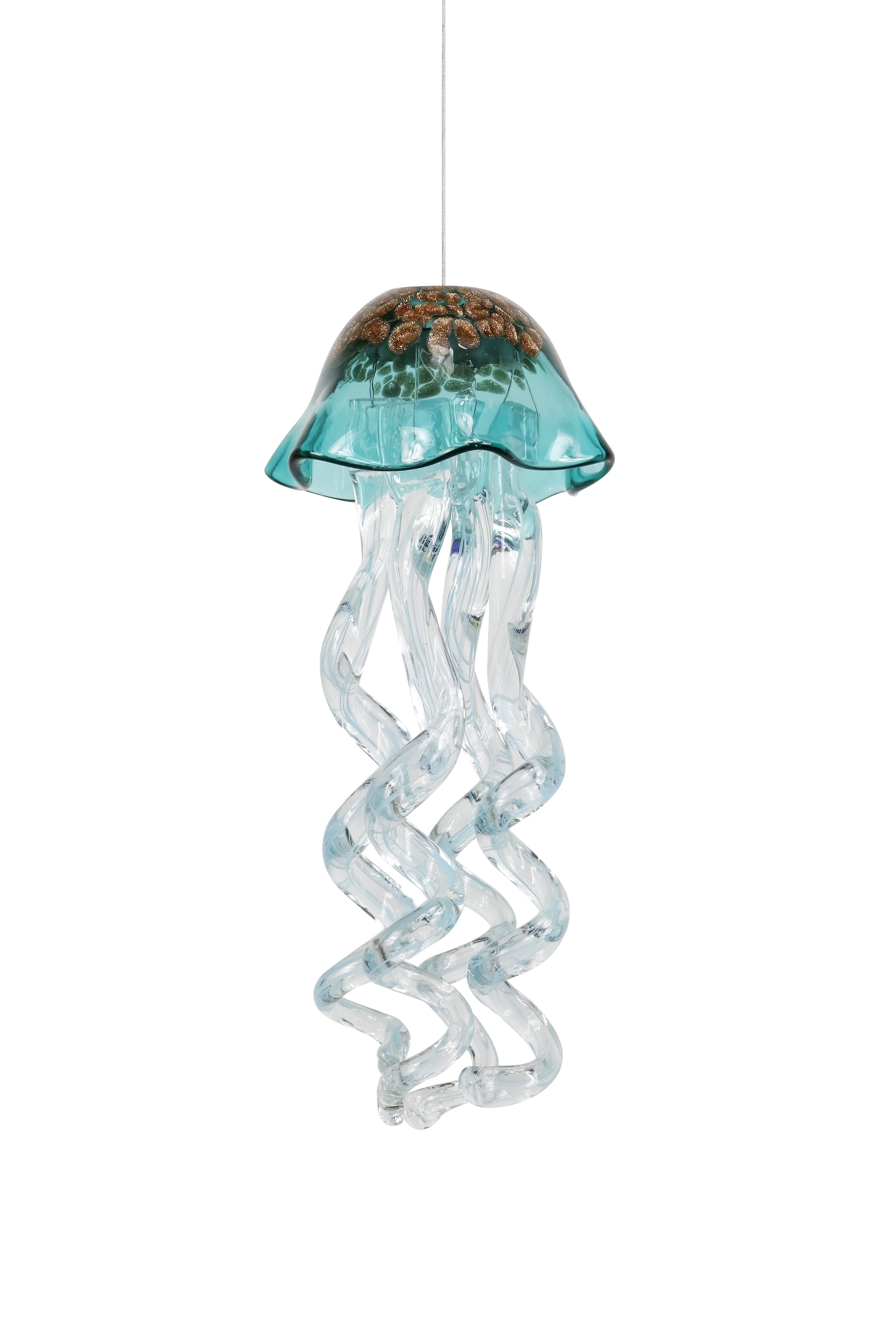 Alpine Turquoise Glass Hanging Jellyfish Windchimes, 9 Inch Tall