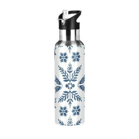 

ALAZA Deer Christmas Snowflakes Water Bottle Insulated Flask Stainless Steel Straw Lid 20 oz