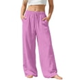 thumbnail image 2 of hoksml Girls Cotton Wide Leg Pants, Back to School Elastic Waist Drawstring Casual Trousers with Pockets, 2 of 9