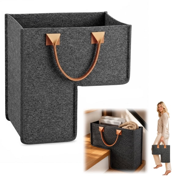 Stair Storage Basket with Handles, Collapsible & Anti-Slip Staircase Organizer for Carpeted and Wooden Stairs Foldable Basket Organizer for Office Home Storage