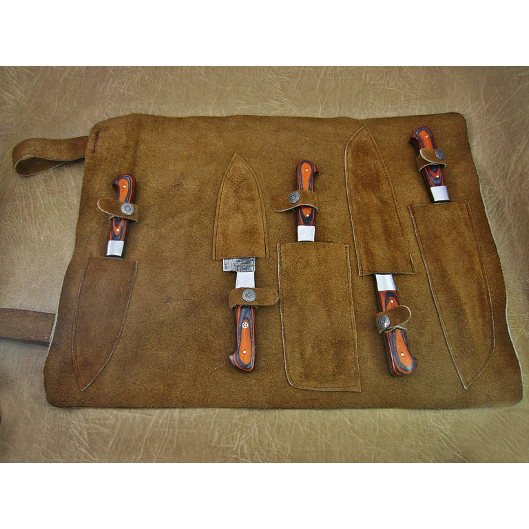 Hand Forged Custom Made Damascus Steel Kitchen Knife 5-Pcs Set FBK-1024  (Orange)