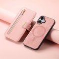 thumbnail image 2 of ELEHOLD Leather Magnetic Case For iPhone 16 Plus Shockproof Kickstand Cover, with Detachable RFID Zipper Card Holder Walllet, Ring, MagSafe Compatible, Full Body Protection, Pink, 2 of 12