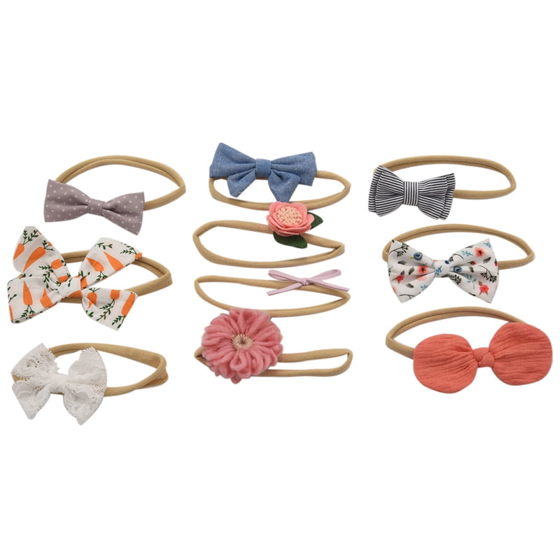 Baby Print Knotted Bow Hair Band 10 Pieces / Children'S Hair Accessories Set Artificial Flower