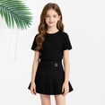 thumbnail image 2 of CPNG Girls Uniform Pleated Skirts with Metal Button Decor Solid Color High Waist A-line Casual Pleated Skirts with Lining Shorts(Black,13-14 Years), 2 of 9