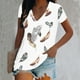 thumbnail image 2 of Blusa de camiseta con estampado de cuello en V de manga corta informal de verano a la moda para mujer Pompotops qwe24615, 2 of 5