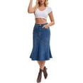 thumbnail image 2 of INSPIRE CHIC Women's Bodycon Fishtail Denim Skirt High Waisted Ruffled Knee Length Jean Skirt S Blue, 2 of 6
