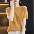 thumbnail image 3 of HAYIMI Women Crew Neck Short Sleeve Knit Tops Hollow Texture Ribbed Casual Spring Summer Pullover Sweater Dailywear, 3 of 4