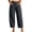 Dark Gray, variant on Womens Solid Color Linen Blend Cropped Capri Pants Elastic Drawstring High Waist Side Decorative Buttons Irregular Split Hem Loose Wide Leg Casual Everyday Trousers
