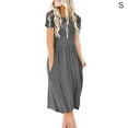 thumbnail image 1 of facefd Women Pockets Pleated Crew Neck Short Sleeve Solid Color Midi Dress grey S, 1 of 4