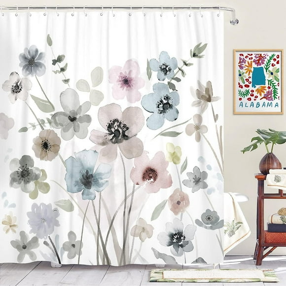 Floral Shower Curtain Boho Shower Curtain Grey Shower Curtain Farmhouse Shower Curtain Waterproof Fabric Shower Curtains For Bathroom With 12 Plastic
