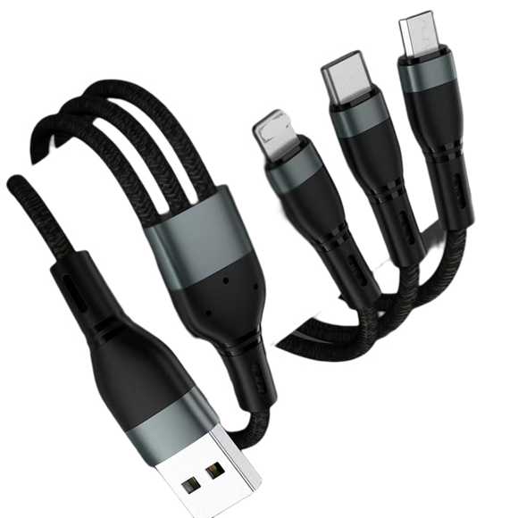 YSTINNG Câble de Charge Multi 3A, ASICEN Lot de 3 5 Pieds 3-en-1 Nylon Tressé Chargeur USB Rapide pour IP/Type C/Micro USB Port A311-001