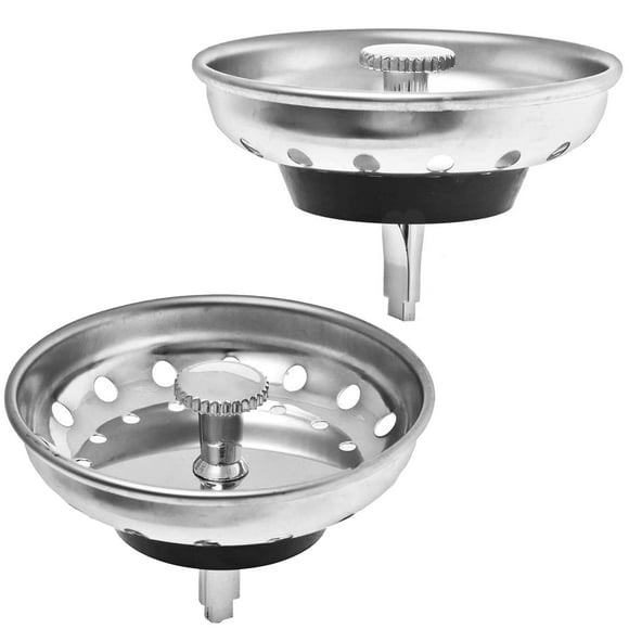 Paquete De 2 – Filtro De Fregadero De Cocina Y Tapón Combinado De Repuesto Para Cesta De Drenaje Estándar De 3-1/2 Pulgadas De Acero Inoxidable Con Perilla De Plástico, Tapón De Goma En La Parte Infer