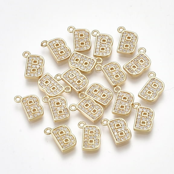 20 pc Brass Cubic Zirconia Charms Letter Clear Real 18K Gold Plated Letter.B 9.5x7x1.5mm Hole: 1mm
