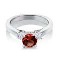 thumbnail image 3 of Gem Stone King 925 Sterling Silver Red Garnet 3-Stone Engagement Ring for Women (1.22 Cttw, Round 6MM, Gemstone January Birthstone, Size 9), 3 of 6