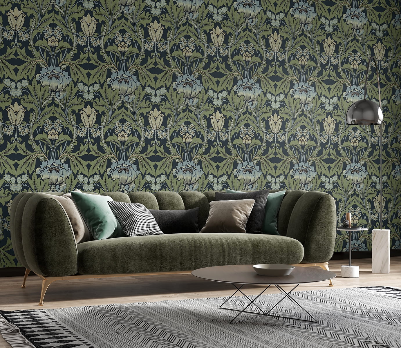 Seabrook Designs Midnight Blue & Sage Primrose Garden Floral Prepasted Wallpaper - 20.9 in. W x 33 ft. Roll