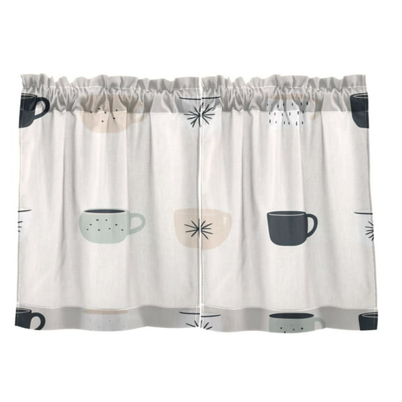 Teacup Pattern 27"x24" Linen Look Cafe Curtain Set with Privacy and UV Protection