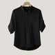 thumbnail image 3 of Camisas Para Hombre Manga Larga Negra Camisas con cuello vuelto para hombre, blusa informal sólida de media manga, camisa de lino y algodón, camisa a la con botones (Black, 4XL), 3 of 6