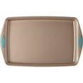 thumbnail image 3 of Rachael Ray Cucina Nonstick Bakeware Baking Pan/Cookie Sheet, 11" x 17", Latte Brown, Agave Blue Handle Grips, 3 of 4