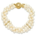 thumbnail image 4 of 14k Yellow Gold Bracelet Gemstones Women's Pearl mm 7.5 in 5-6 White Near Round FW Cultured 3-strand, 4 of 6