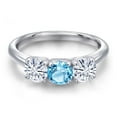 thumbnail image 3 of Gem Stone King 925 Sterling Silver Swiss Blue Topaz and White Moissanite Engagement Ring for Women | 1.65 Cttw | Round 5MM | Gemstone November Birthstone | Size 8, 3 of 7