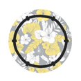 thumbnail image 3 of Light Yellow Grey Tropical Floral 2-in-1 Foldable Picnic Blanket Tote Bag Shoulder Handbag, Large Circular Outdoor Mat for Beach Camping Park, 3 of 5