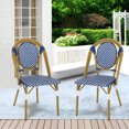 thumbnail image 1 of Chaises Bistro Françaises d'Extérieur (Ensemble de 2), Bleu + Blanc + Finition Imprimé Bambou, 1 of 6
