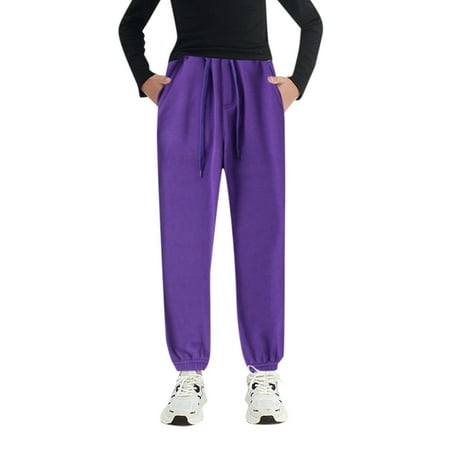 

Boys Uniform Pants Toddler Boys Girls Solid Cotton Jogger Sweatpants Kids Casual Elastic Waist Pants Athletic Trousers with Pockets Cargo Pants(Color:Purple Size:6-7 Years)