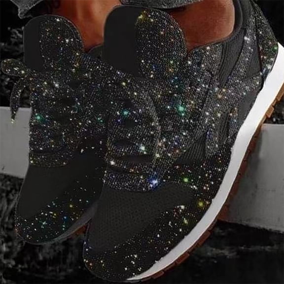Women's Sparkly Glitter Casual Tennis Sneakers -Lace Up Breathable Bling Crystal Comfort Bling Walking & Running Fashion Shoes
