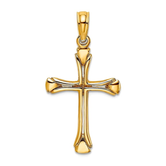 14k Gold Religious Faith Cross With Triangle Tips Cut-out 24.55mm long Pendant Necklace for Women