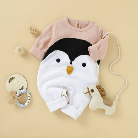 

50% off Clear! purcolt Christmas Sweater Baby Boys Girls One-Piece Knitted Jumpsuit Autumn Winter Warm Sweater Romper Outfits Penguin Printed Infant Toddler Buttons Bodysuit Playsuit Newborn Clothes