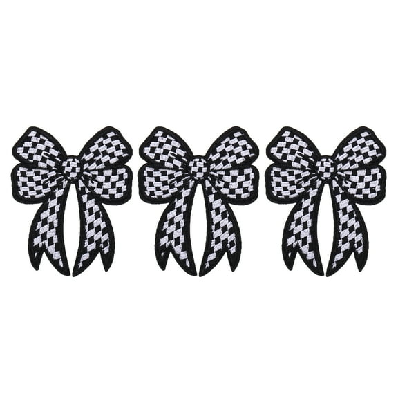 Uxcell Iron on Patches, 3 Pack Checkered Bow Knot Patches Decorative Applique for Jeans Hats Backpacks, Black