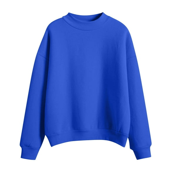 Baberdicy Sweatshirt for Women, Women's Solid Color Round Neck Oversized Sweatshirt Loose Fit Long Sleeve Light Sweatshirt Loose Blouse Pullover Sweaters for Women Blue