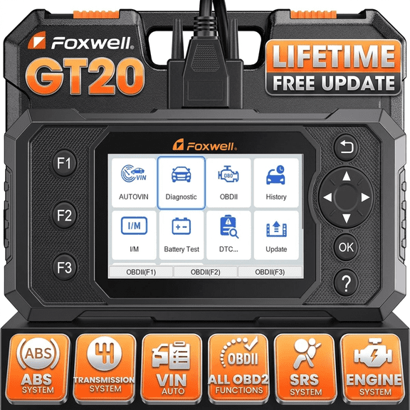 FOXWELL GT20 OBD2 Scanner Car Diagnostic Tool ABS SRS Transmission Check Engine Code Reader, AutoVin, Live Data, Lifetime Free Update