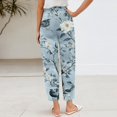 thumbnail image 4 of WTOBBY Women's Retro Floral Print Casual Wide Leg Elastic Waist Pants with Pockets, Summer Loose Trousers for Women, Comfortable and Flowy Design,Light Blue M, 4 of 5