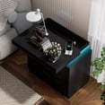 thumbnail image 4 of Black Nightstand with Charging Station LED Lights Sliding Top Drawer Modern Bedside End Table for Bedroom 28.8 Inch Wide, 4 of 17