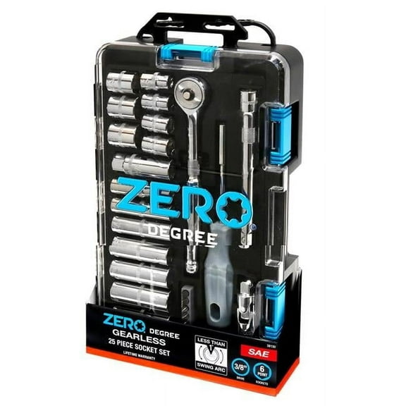 Zero Degree 38130 25pc 3/8' DR SAE Socket Set with Gearless Ratchet