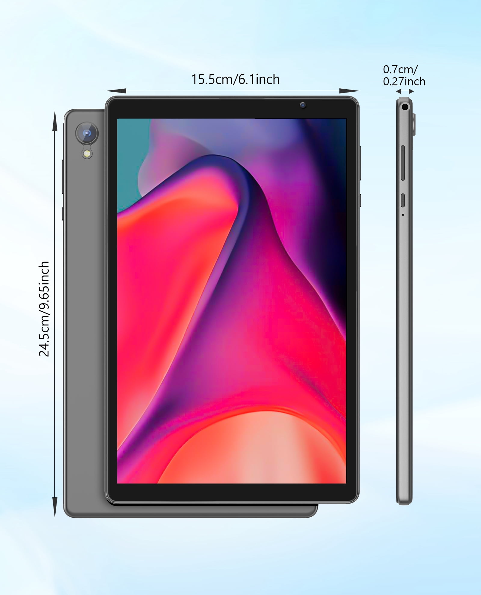 Android Tablet, 10 inch Android 14 Tablet, Quad-core CPU, RAM 4GB（2G+2G）, ROM 32GB (Up to 1TB), 800x1280 IPS, WiFi 6, 2MP+2MP, 6000mAh, Grey
