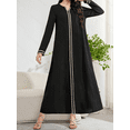 thumbnail image 4 of Women's Black Abaya Maxi Dress, Gold & White Braided Embroidery Trim, Modest Islamic Kaftan for Eid, 4 of 10