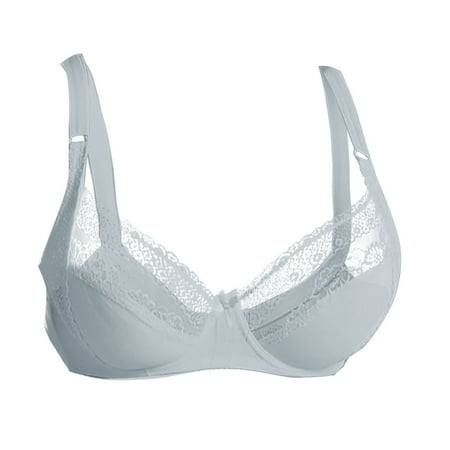 PEASKJP Womens Bras Minimizer Bras for Women Full Coverage Underwire Bras Plus Size Lifting Lace Bra for Heavy Breast Silver 46/105