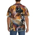 thumbnail image 3 of Balery Abstract Lion Painting Camisa Casual de Manga Corta con Botones para Hombre, Texturizada, Estilo Cubano, para Playa, Verano-Small, 3 of 5