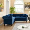thumbnail image 3 of Anysun 80 x 80" L-Shaped Roll Arm Chesterfield Sofa - Velvet Tufted Sofa Couch with Nailhead Trim - Blue, 3 of 9