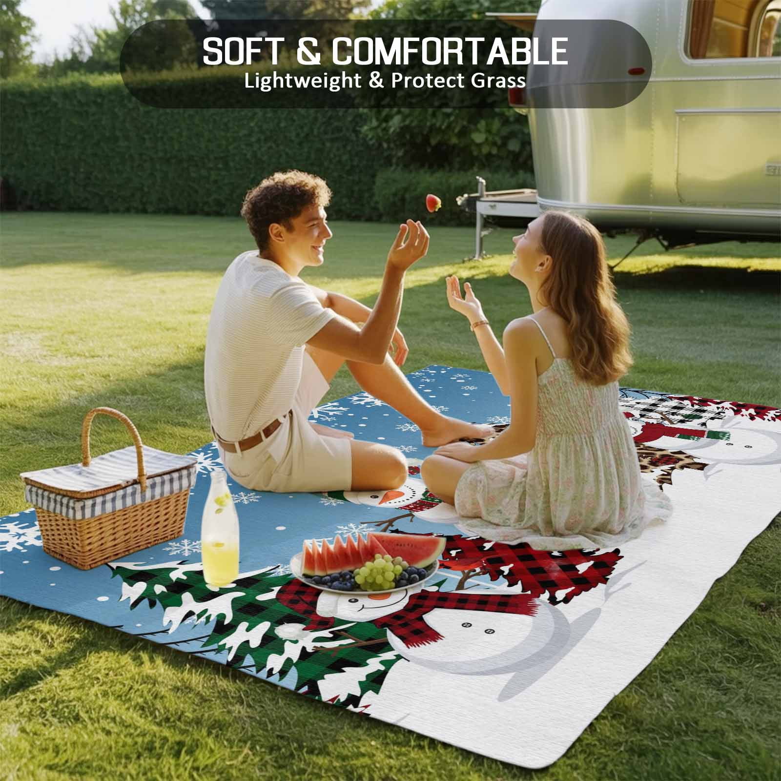 Fsddascl Christmas Snowman Blue Outdoor Rug for Patio/Deck/Porch, Non-Slip Large Area Rug 5 x 8 Ft, Xmas Tree Snowflake Indoor Outdoor Rugs Washable Area Rugs, Reversible Camping Rug Carpet Runner
