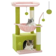 PAWZ Road Cat Tree 33 Cute Flower Cat Scratching Posts Tower with Large Top Perch and Hammock for Medium Indoor Cats, Pink